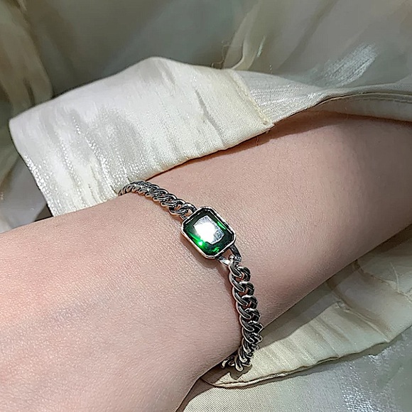 Emerald Zircon Sterling Silver Chain Link Bracelet - Picture 6 of 12